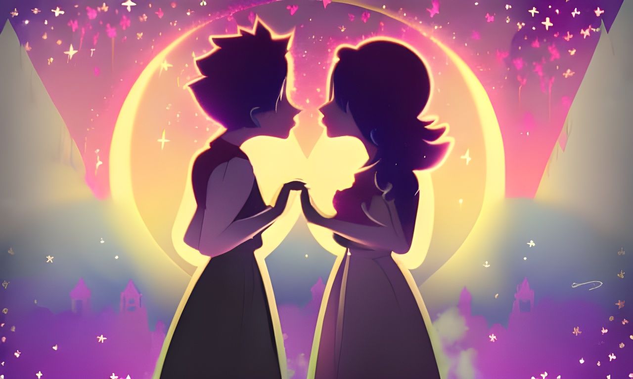 Lesbian Couple Kissing Silhouetted Against Fireworks