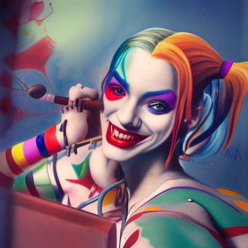 Harley Quinn as Renaissance Painting in Comic Art Style