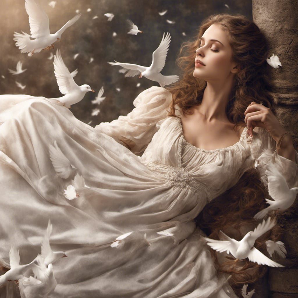 Surreal Woman Woven from Words and Doves