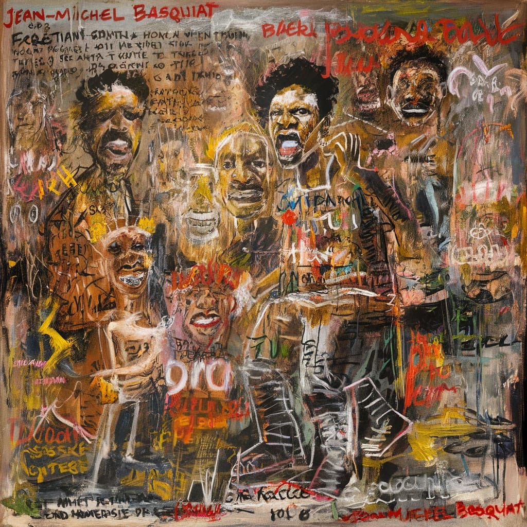 Neo-Expressionism of Jean-Michel Basquiat depicting chaotic,...
