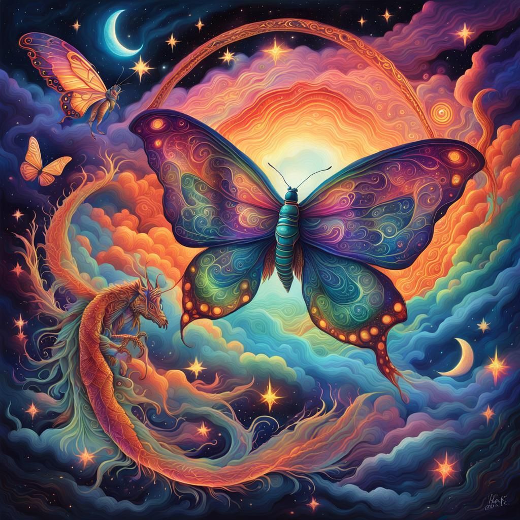 Butterfly and Dragon Float in Astral Space