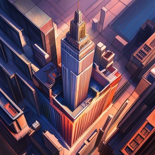 Post-Apocalyptic Empire State Building in Splash Art Style