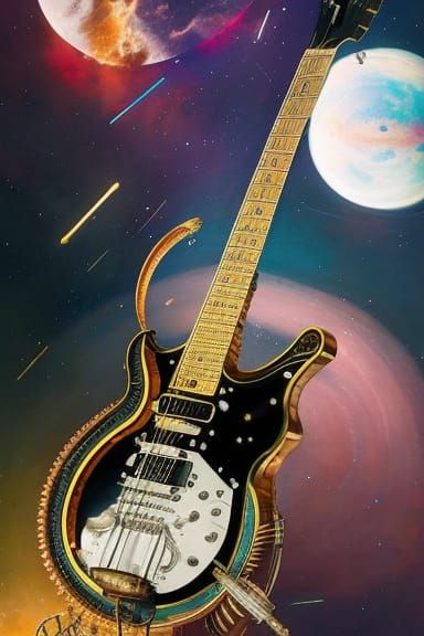 Astral Electric Guitar in Steampunk Art Nouveau Style