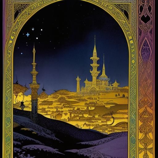 Arabian Nights Illustration in Vintage Fairy Tale Style