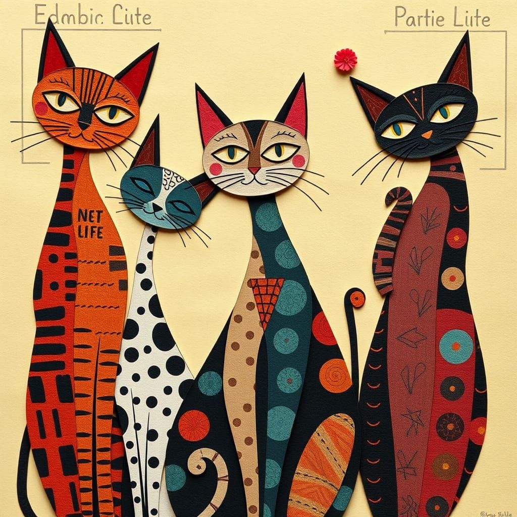 Abstract Cats in Cut Paper Collage Art