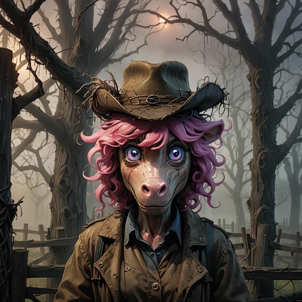 Pinkie pie wearing a detective hat hiding from Applejack fan...