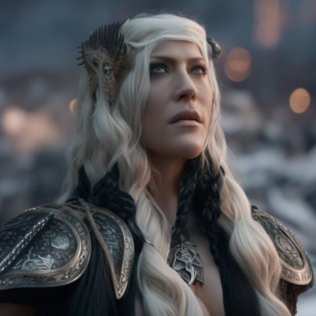 Fierce Elven Queen in Intricate Black Silk Armor