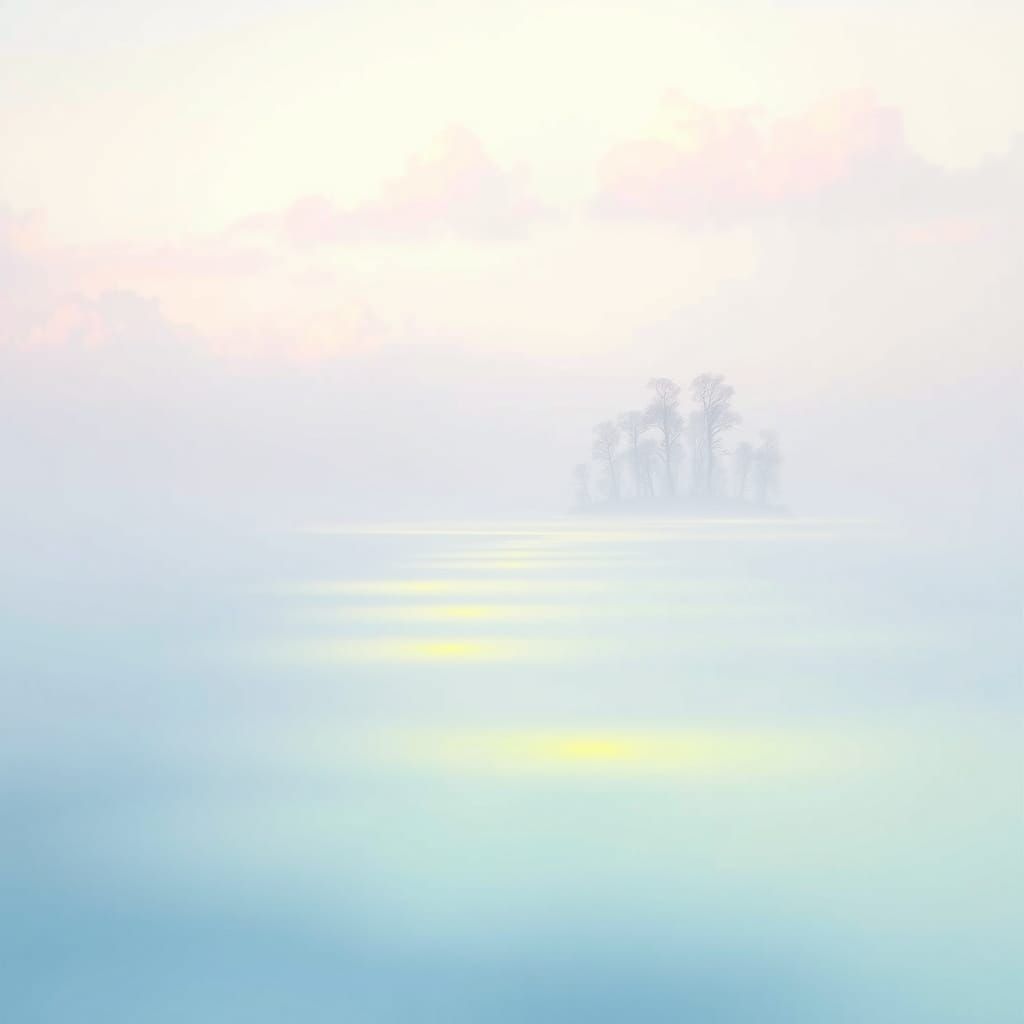 Surreal Dreamscape with Pastel Blue Lake and Neon Yellow Oil...