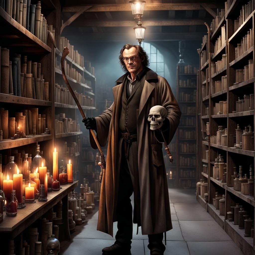 Harry Dresden and Bob the Skull in Cellar