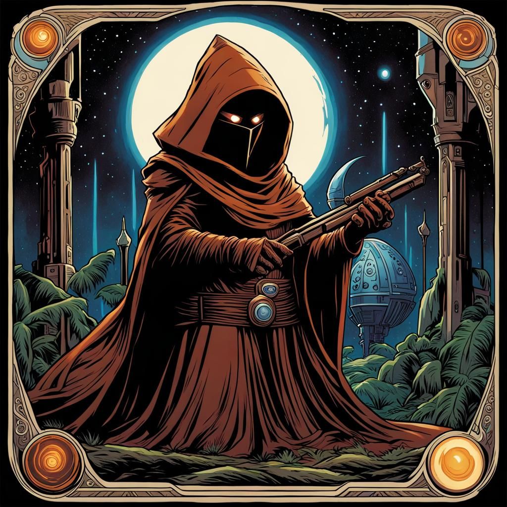Jawa as Tarot Card in Comic Book Style