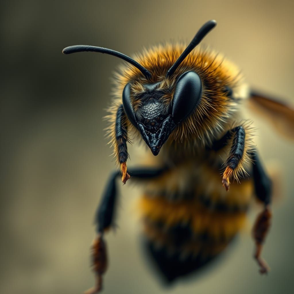 Majestic Bee Portrait in Hyperrealistic Style