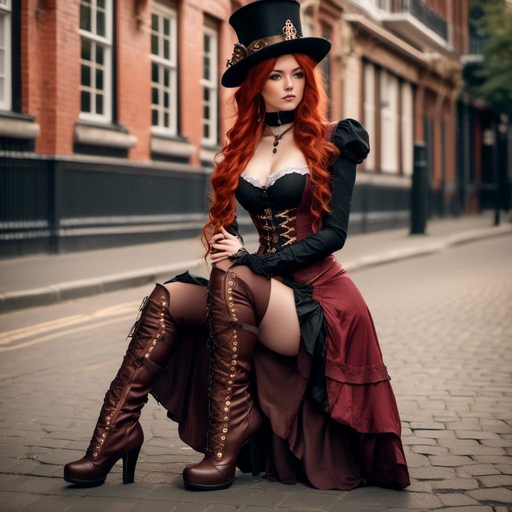Steampunk Victorian Woman on City Street