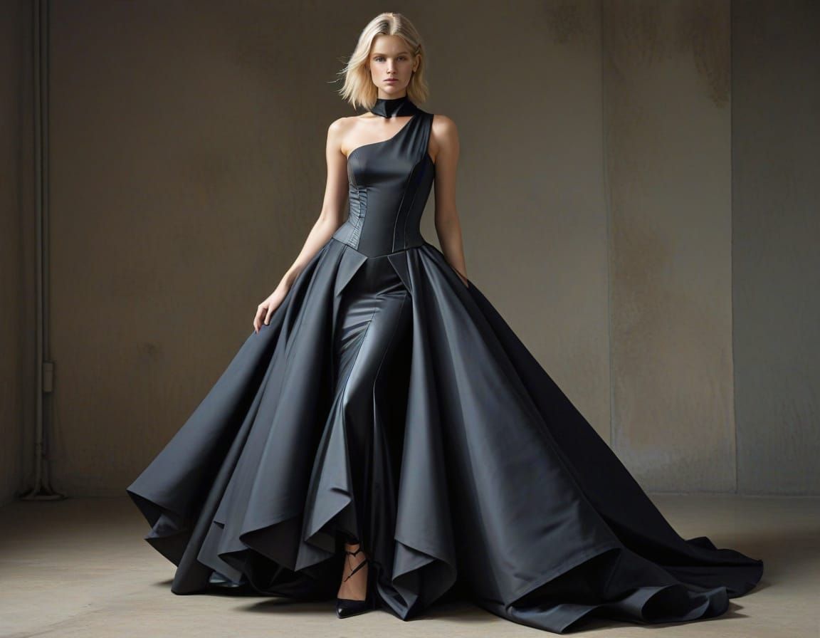 Futuristic Black Gown on Blond Model