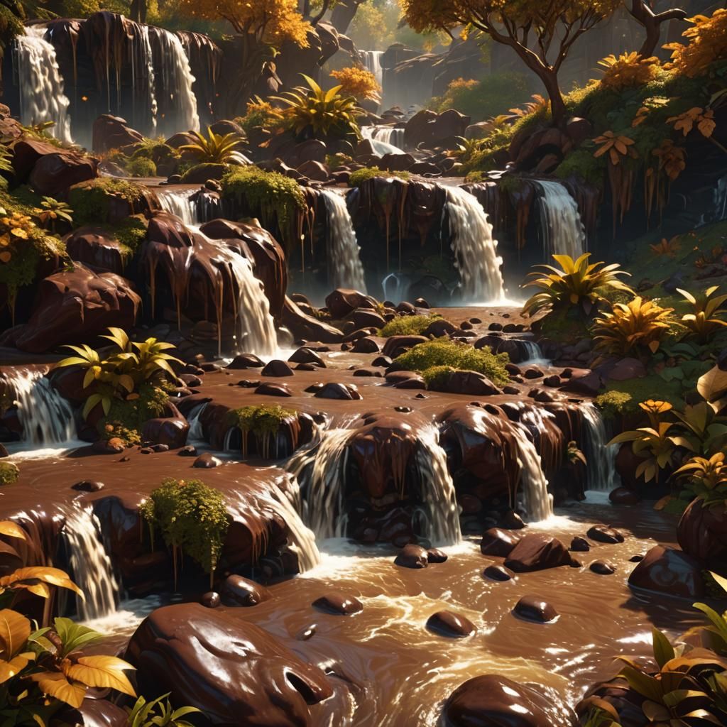 Chocolate Waterfall in 3D Game Art Style