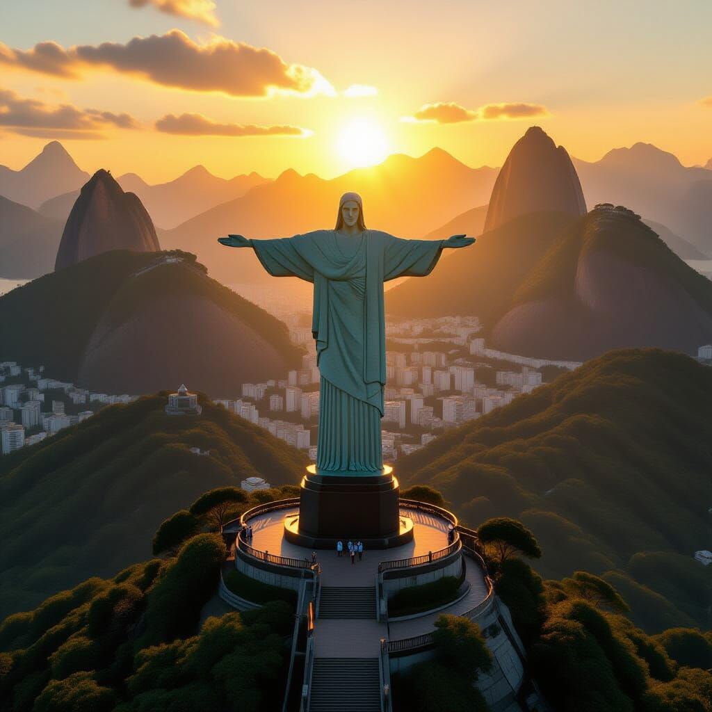 Christ the Redeemer Statue in Golden Hour Light