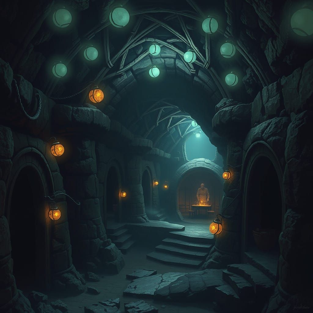 Surreal Onderon Catacombs in a Dark Cyberpunk Aesthetic