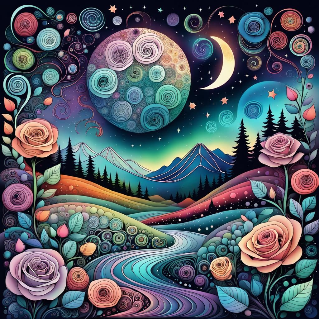 Celestial Rose Garden Zentangle in Pastel Colors