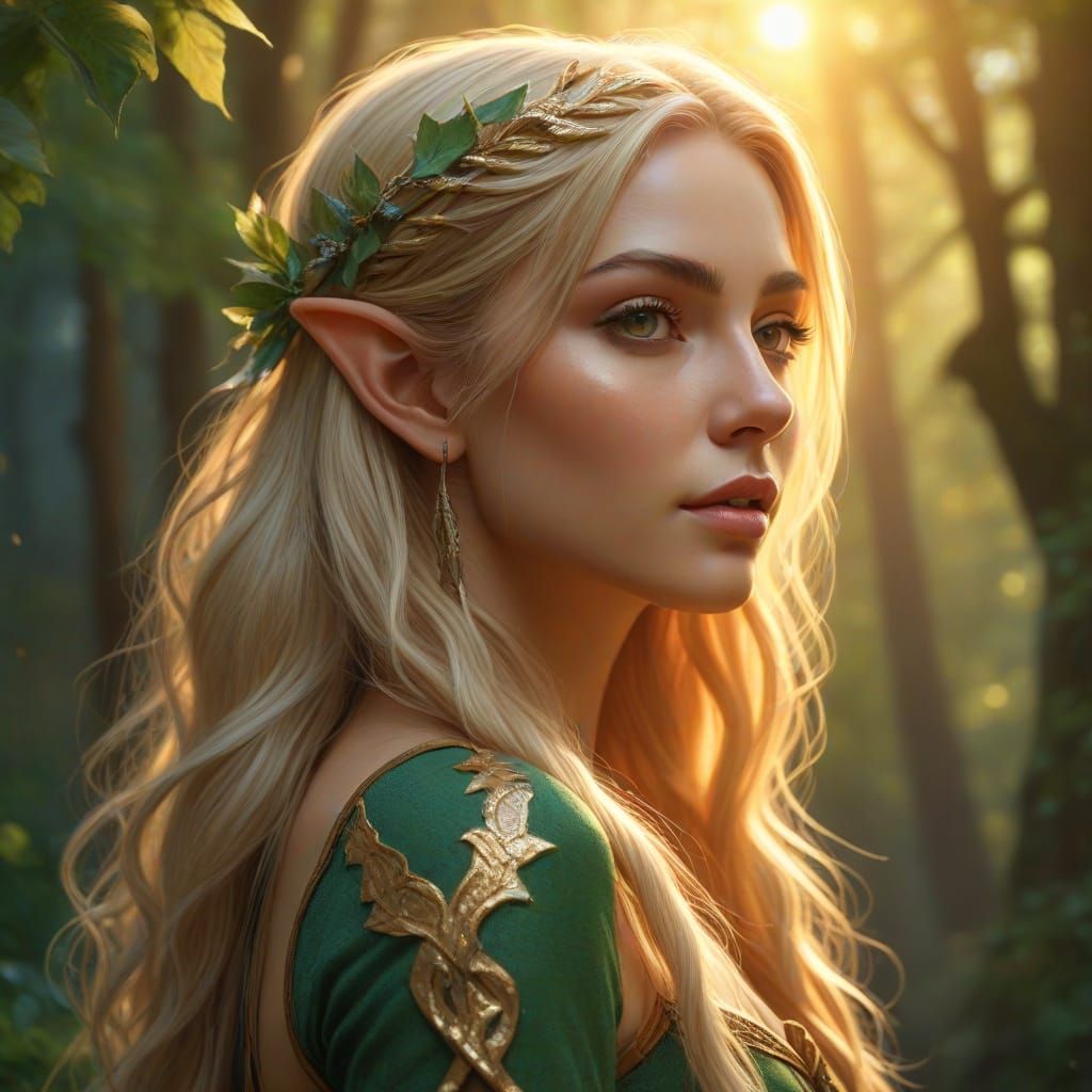 Elegant Elf Portrait in Oil Painting Style