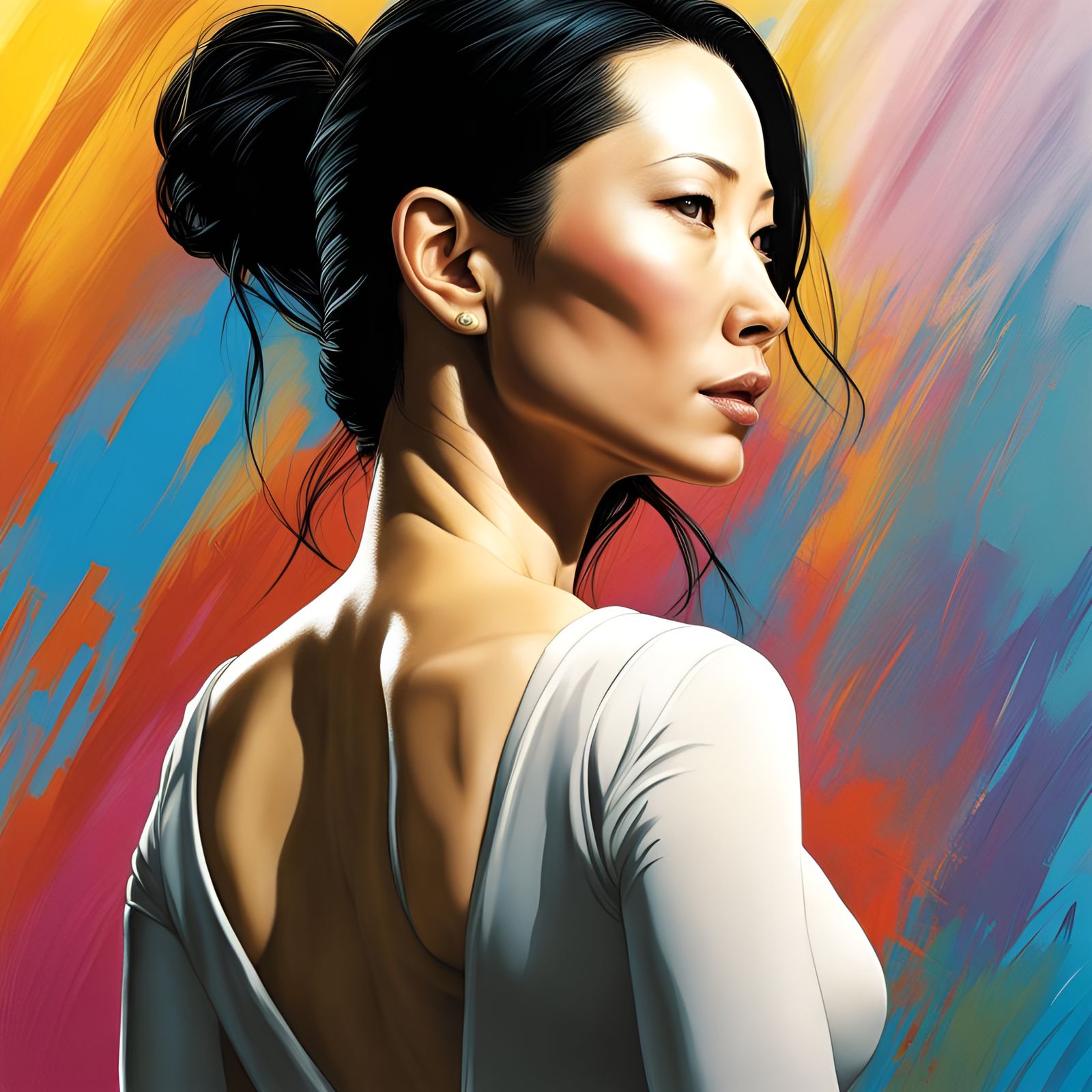 Hyperrealistic Splash Art Portrait with Colorful Background