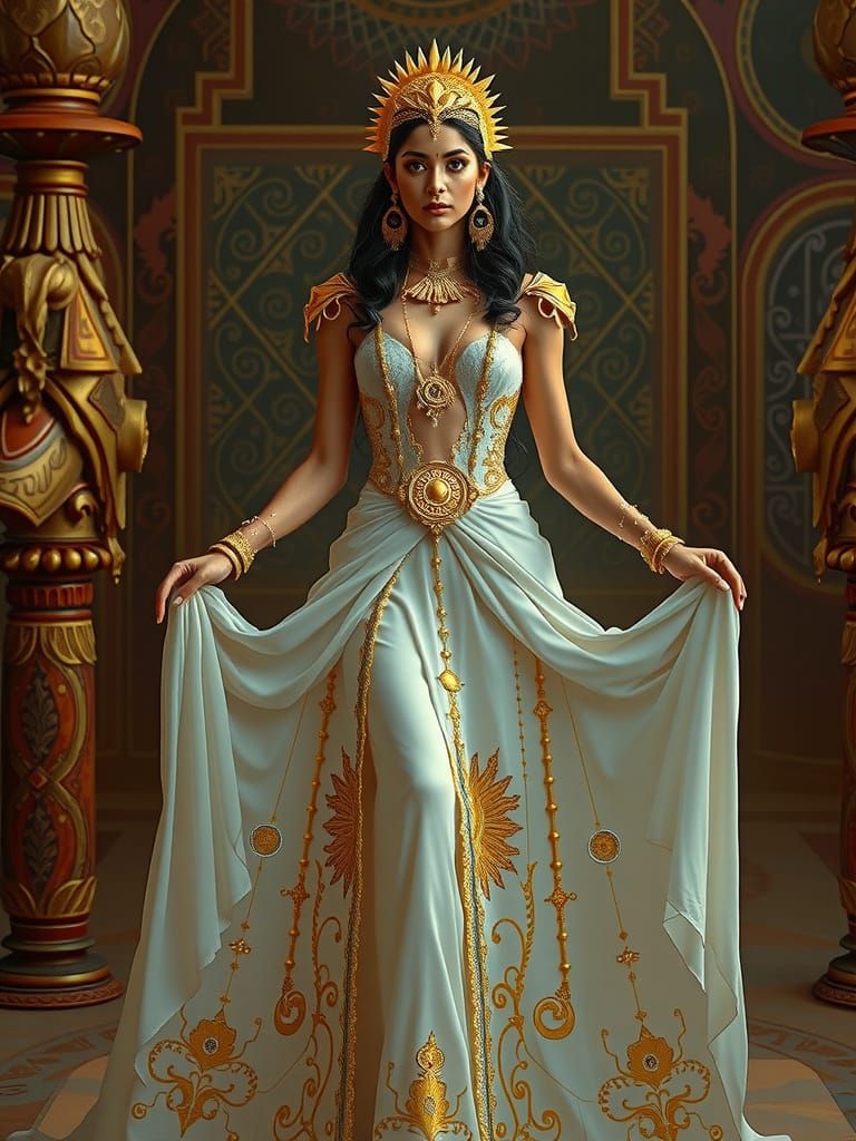 Regal beauty draped in golden dreams