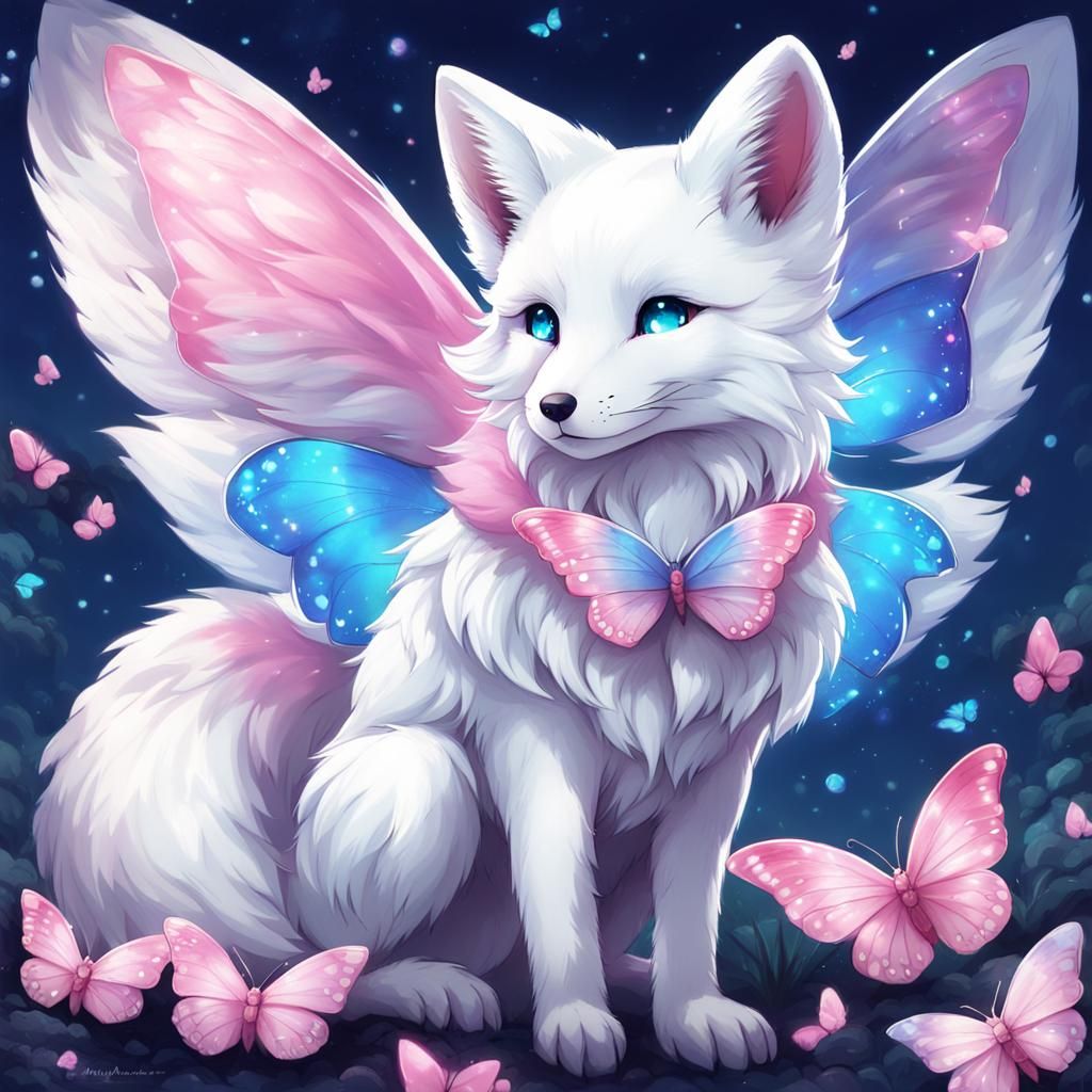 Anime-Style Fox with Butterfly Wings