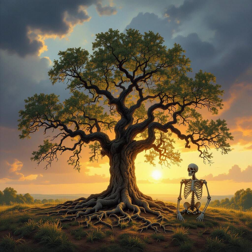 Majestic Oak Tree in Bierstadt and Kinkade Style