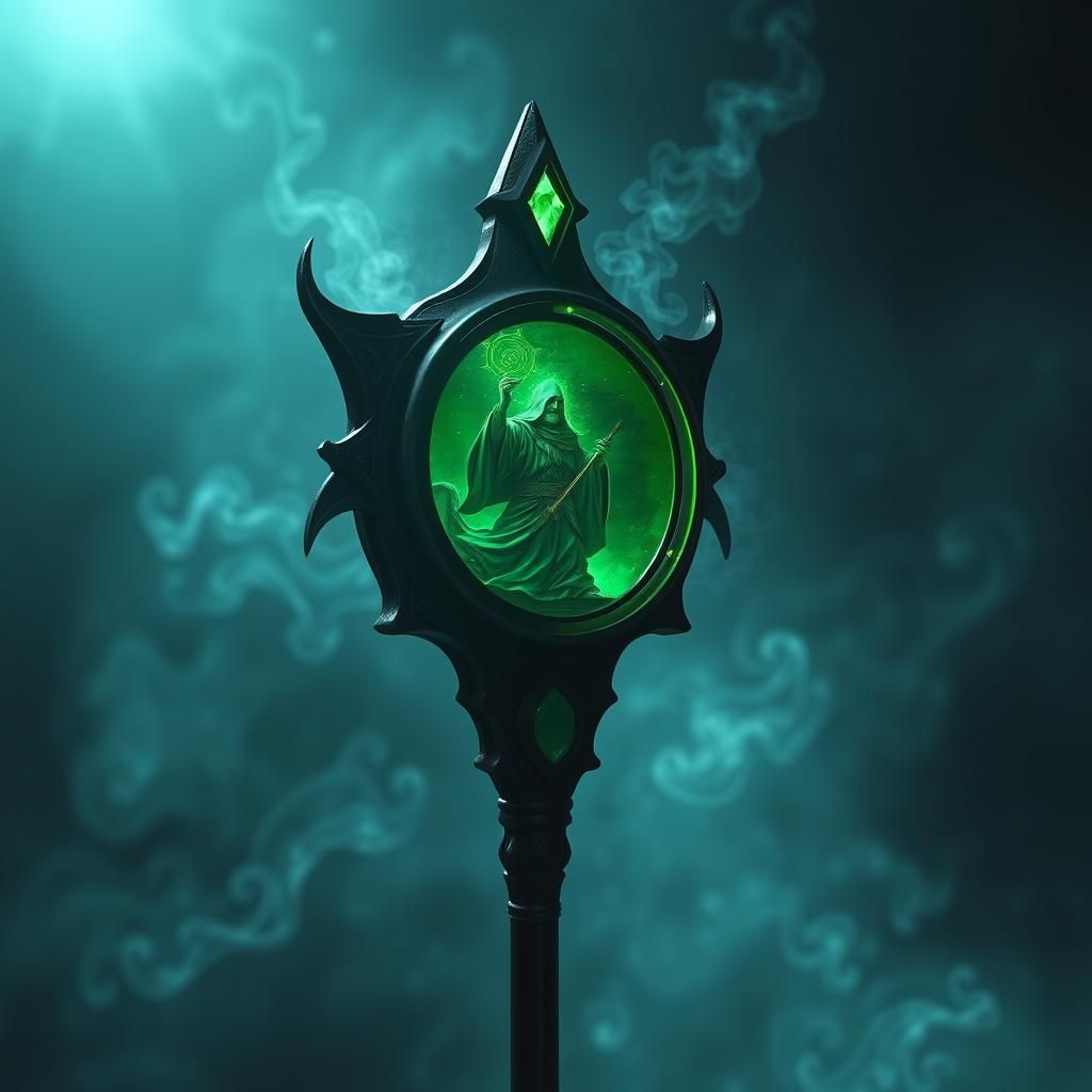 Emerald Staff: Wizard's Battle in Dark Fantasy Art