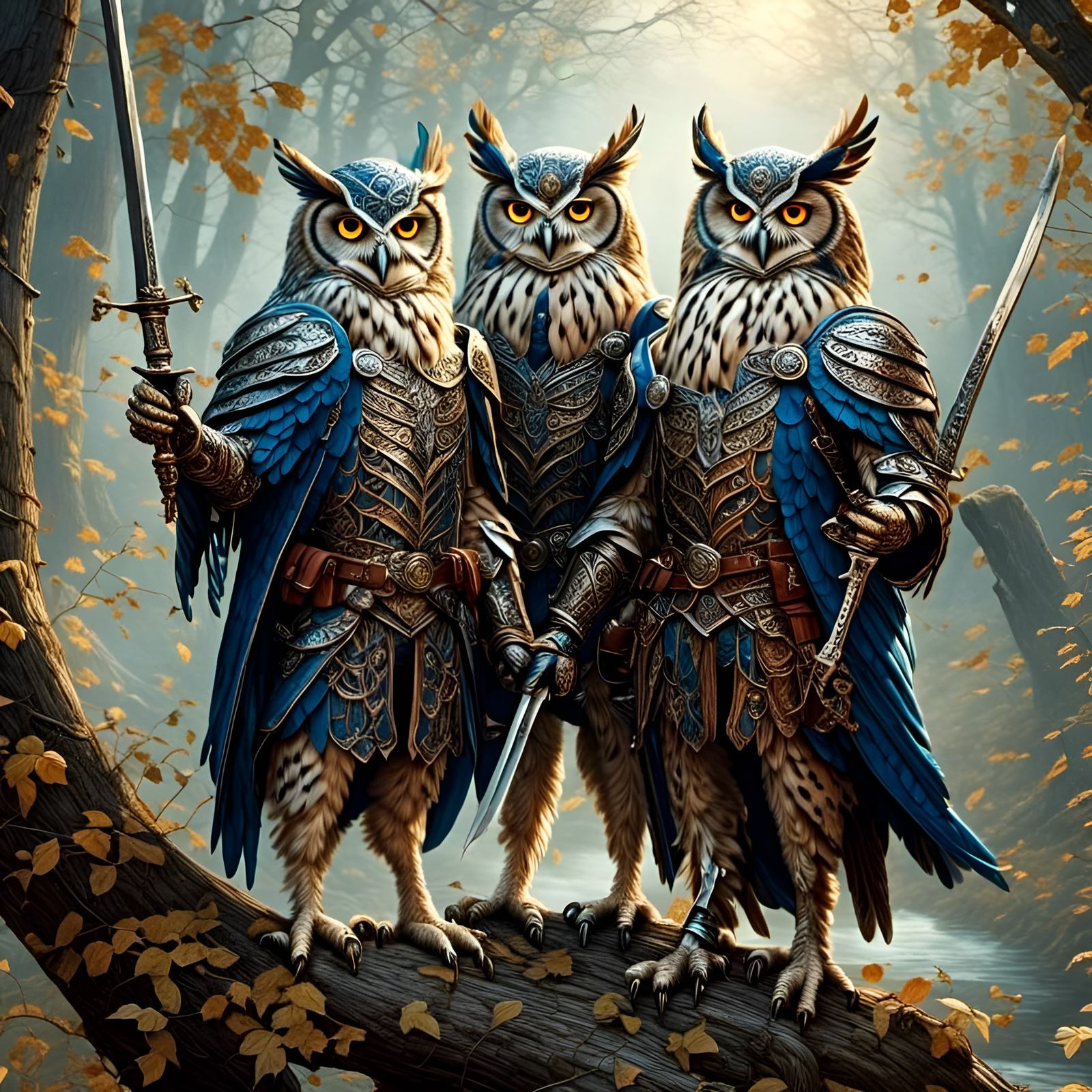 Anthro Owls as Three Musketeers in Fantasy Art
