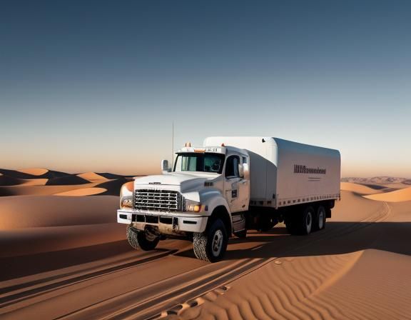 White Truck in Desert Sunrise: Ultra-Detailed Image