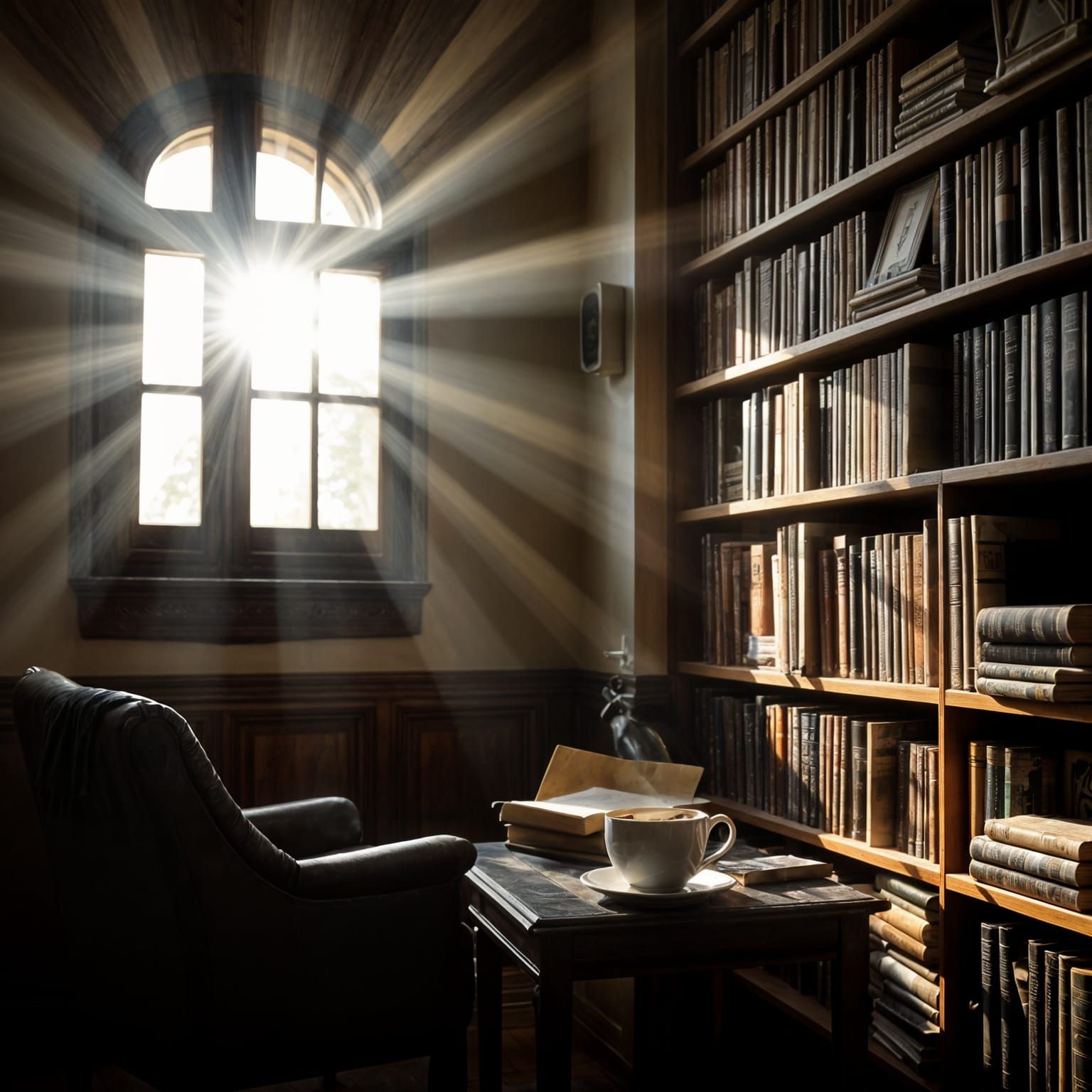 Sunlit Library: A Haven of Books and Comfort