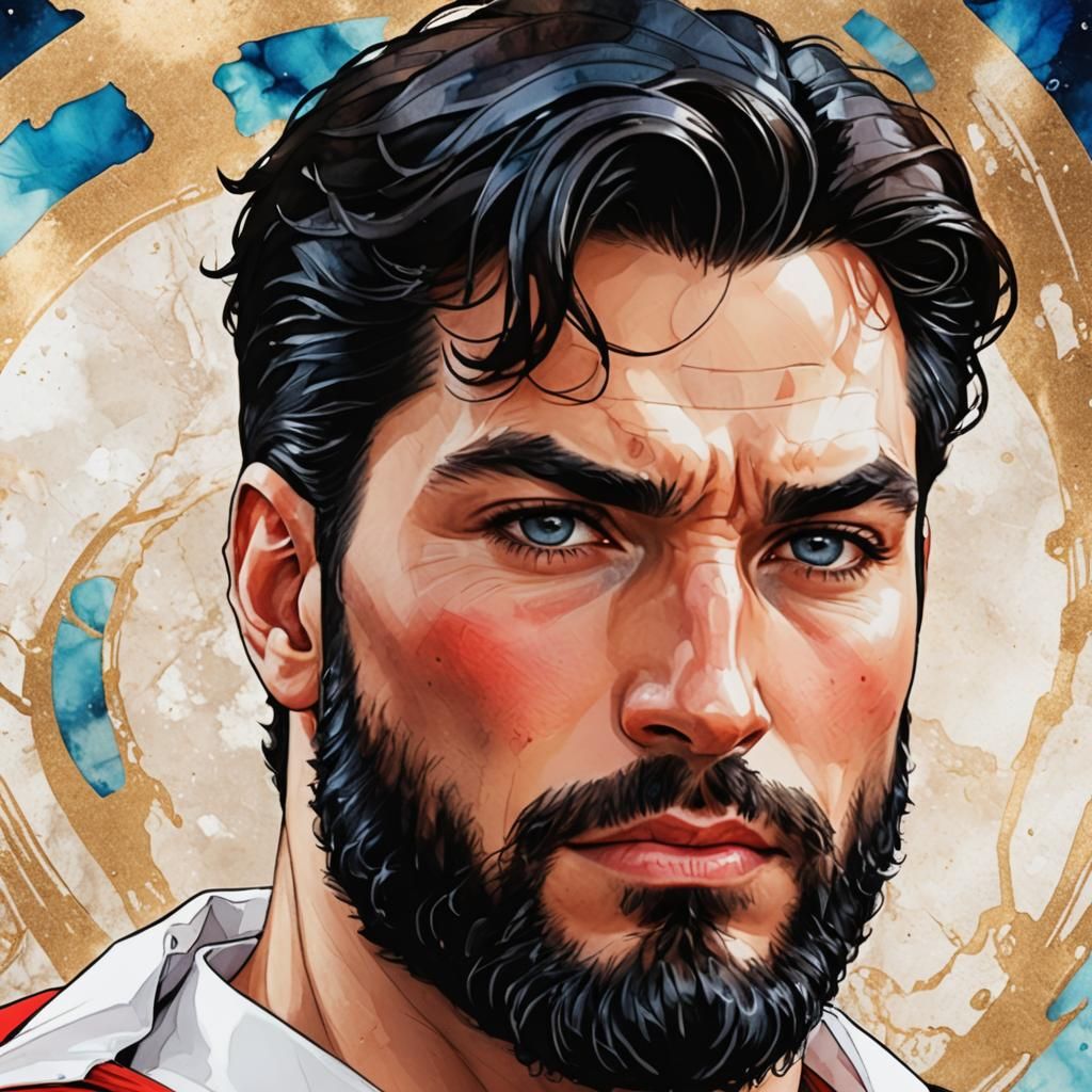 Handsome Arab Superman Portrait in Alcohol Ink Style