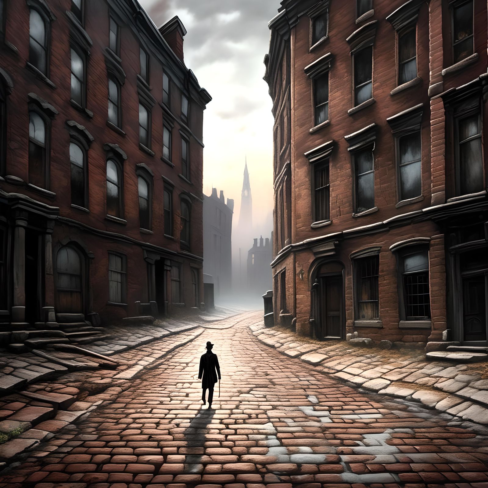 Spooky Abandoned Downtown in Oil Painting Style