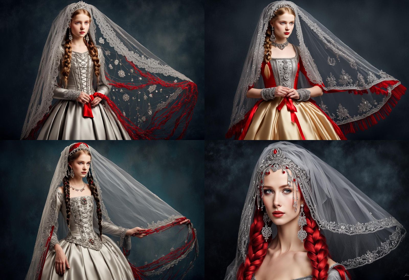 Russian Princess in Silver Kokoshnik and Veil