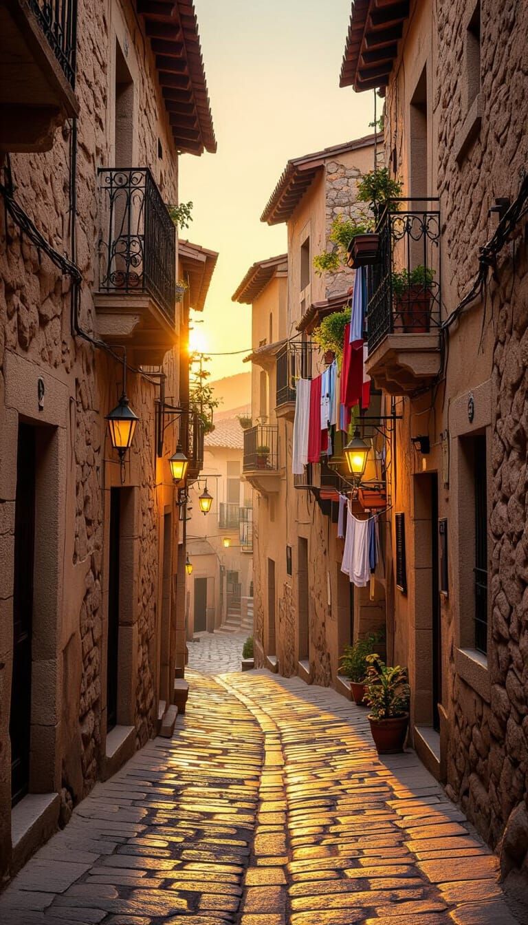 Golden Hour in Ancient City Alleyway