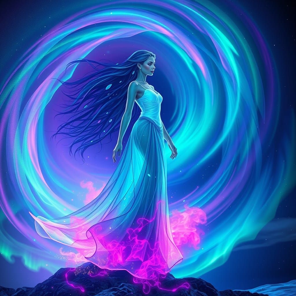 Ethereal Goddess of the Neon Aurora