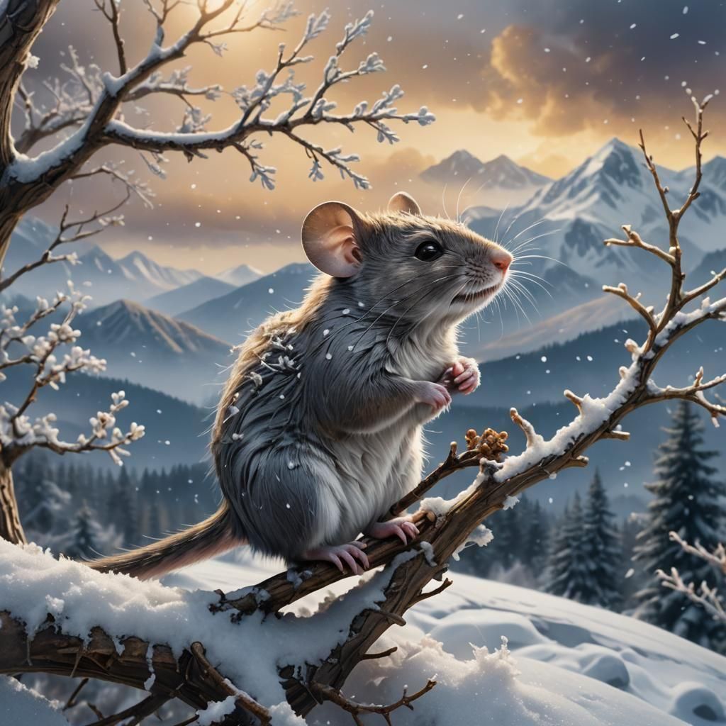 Mouse in Winter Wind: Detailed Fantasy Art