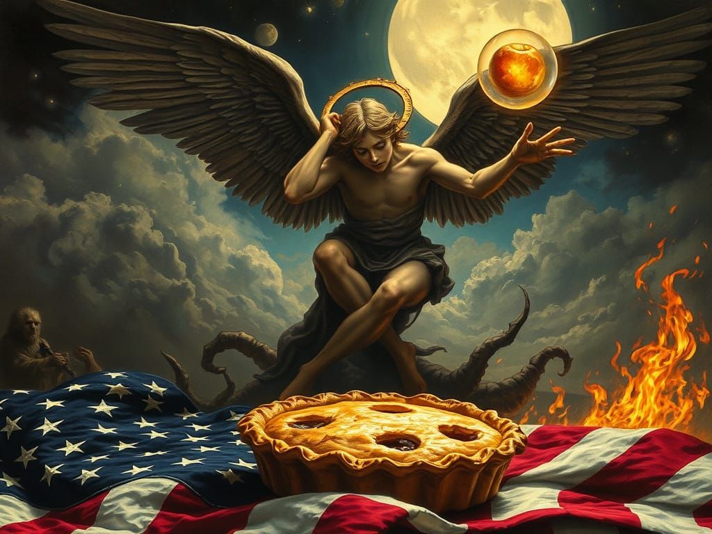 Angel Breaking Free from Hell in Stark Eldritch Style