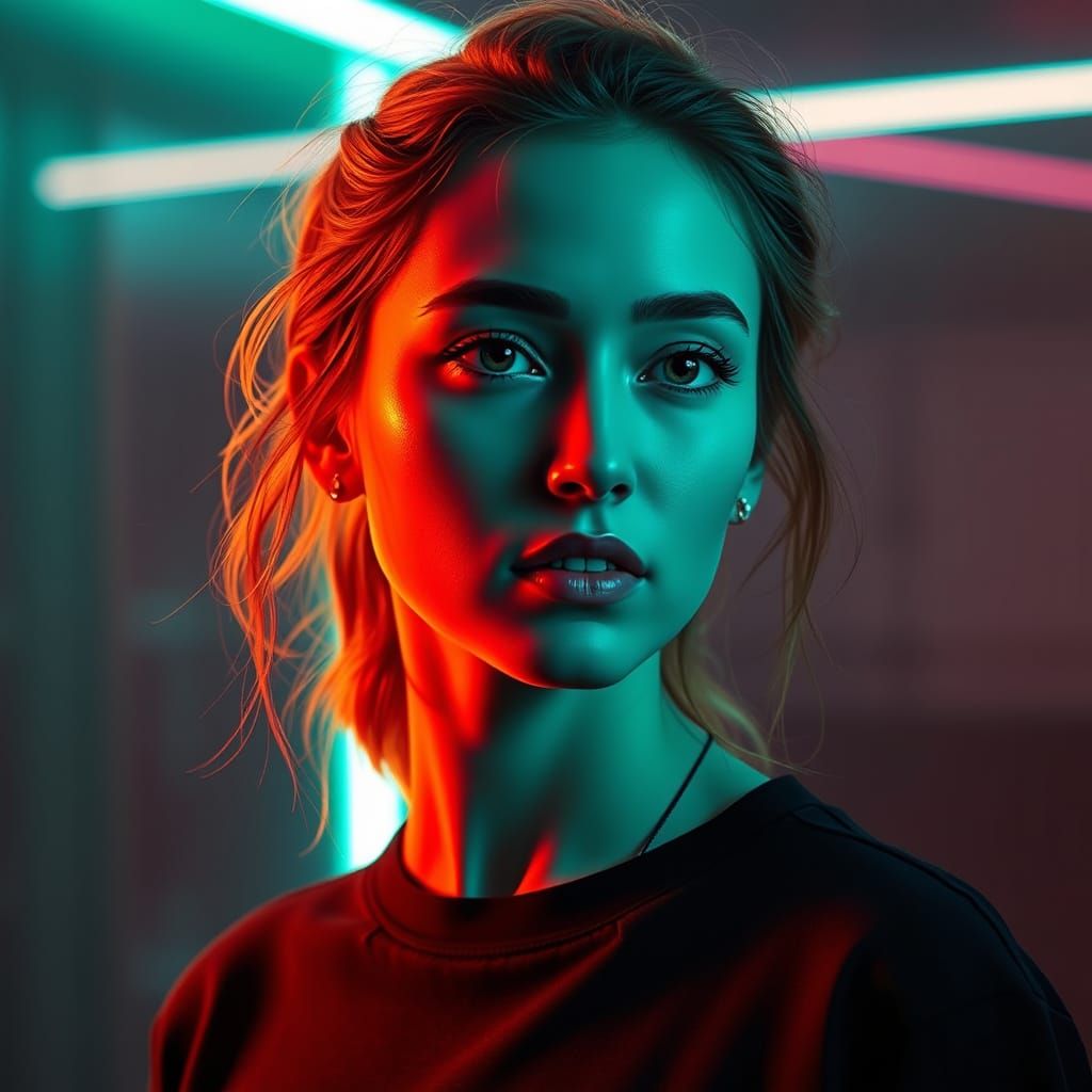 Cinematic Neon Portrait of a Woman in 80's Style