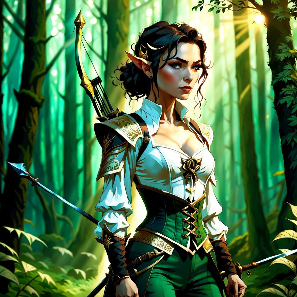 Half-Elf Ranger in Forest, Digital Matte Painting