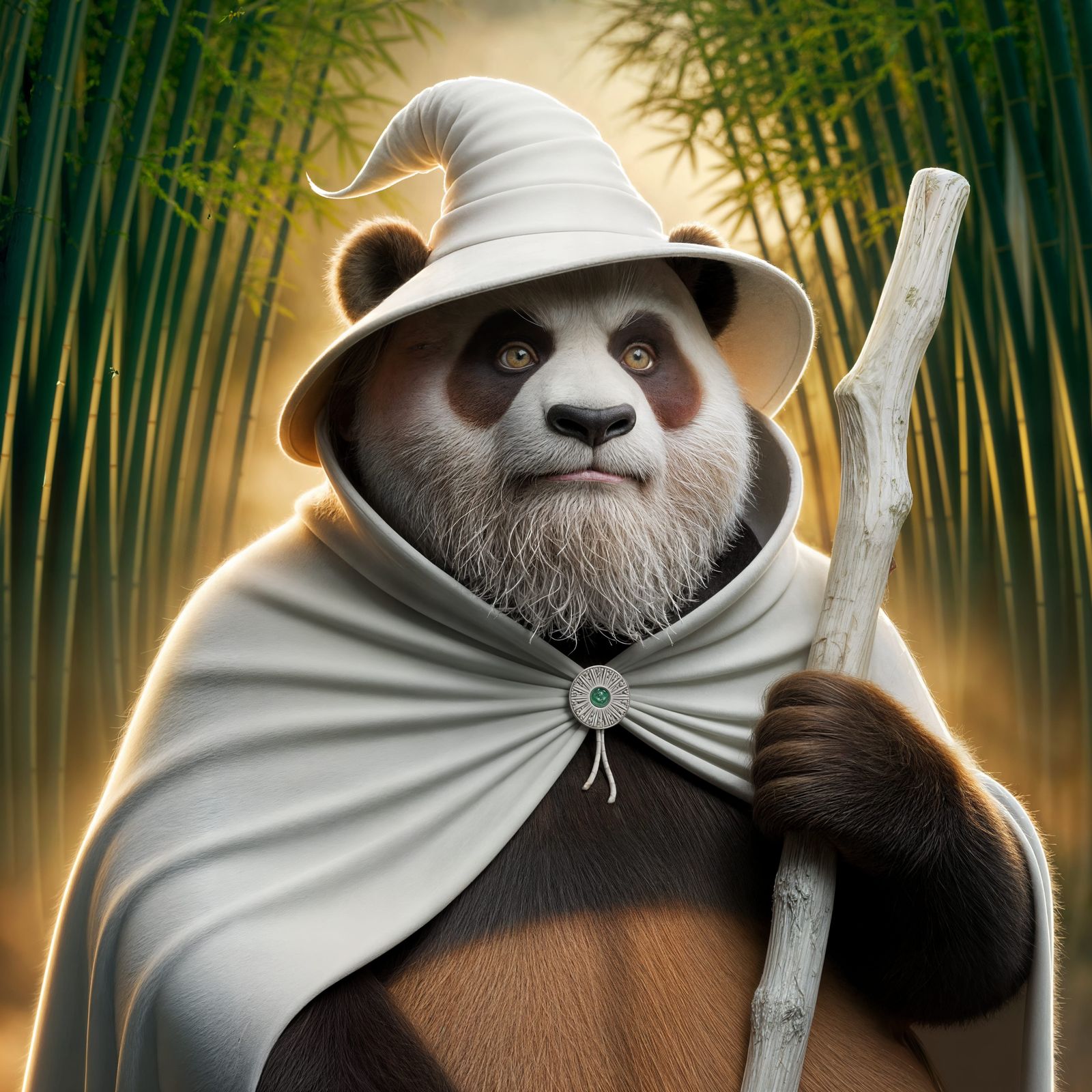 Majestic Panda Wizard in Lush Bamboo Forest