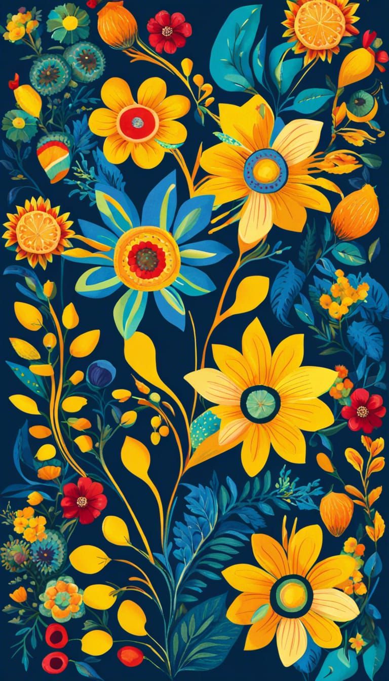 Vibrant Abstract Floral Pattern in Bold Colors