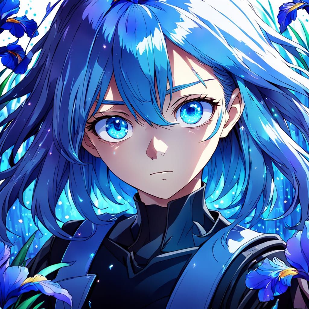 Ethereal Blue Eyes in Vibrant Anime Style