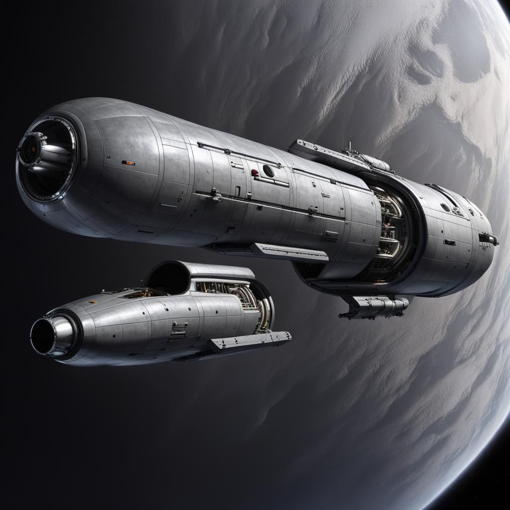 Futuristic Gray Spaceship with Central Black Cylinder