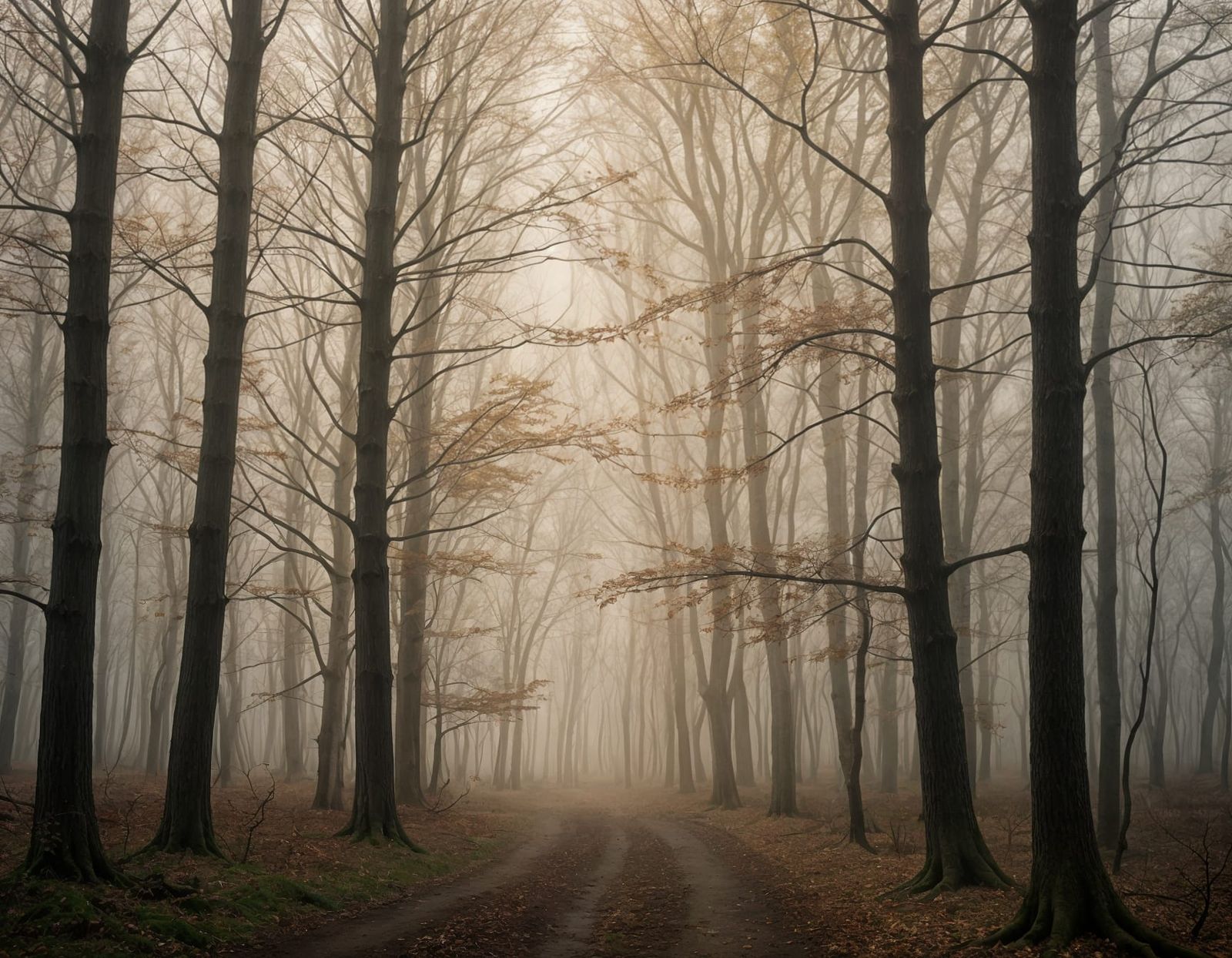 Ethereal Forest: Trees Disappearing in Fog