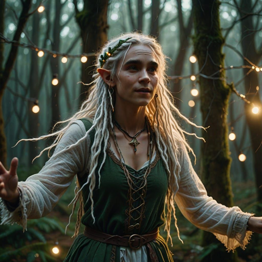 Elf Dancing in Mystical Forest, Fantasy Art