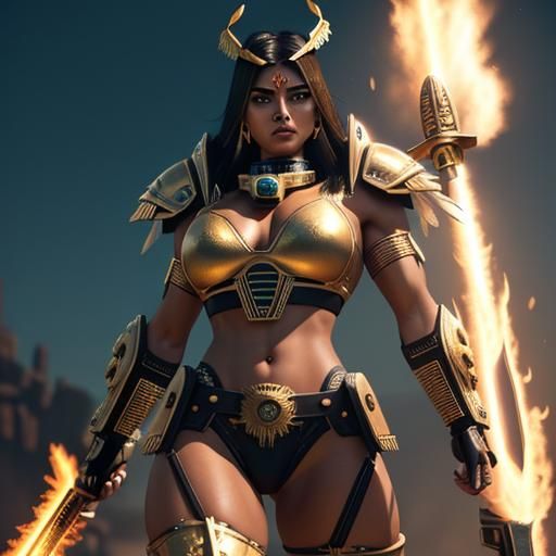 Aztec Warrior Woman in Cyberpunk Servo-Armor