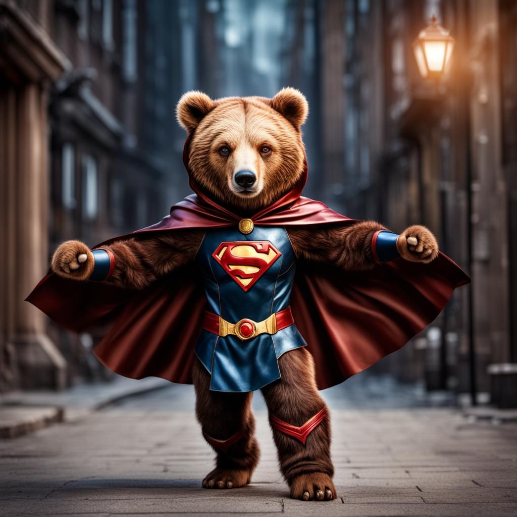Adorable Brown Bear Superheroine in HDR