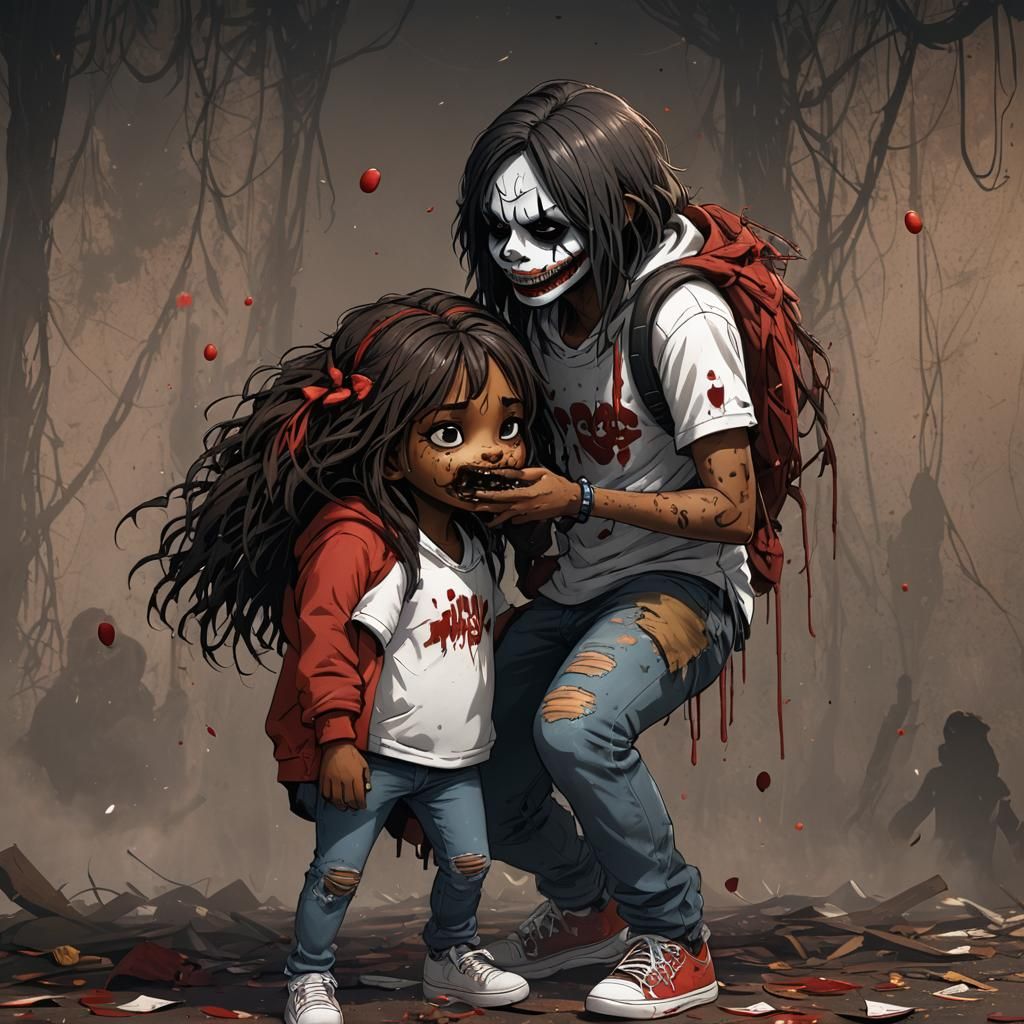 Jeff the Killer Kisses a Girl: Detailed Matte Painting