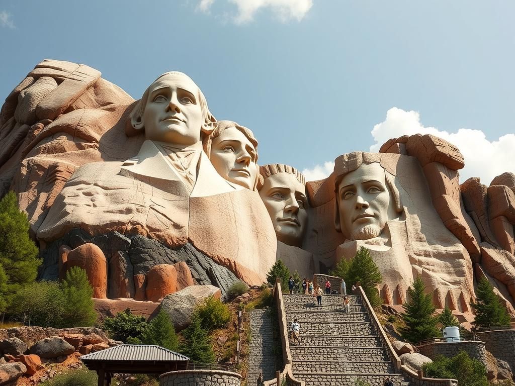 Mount Rushmore Carved from Rich Teak Wood