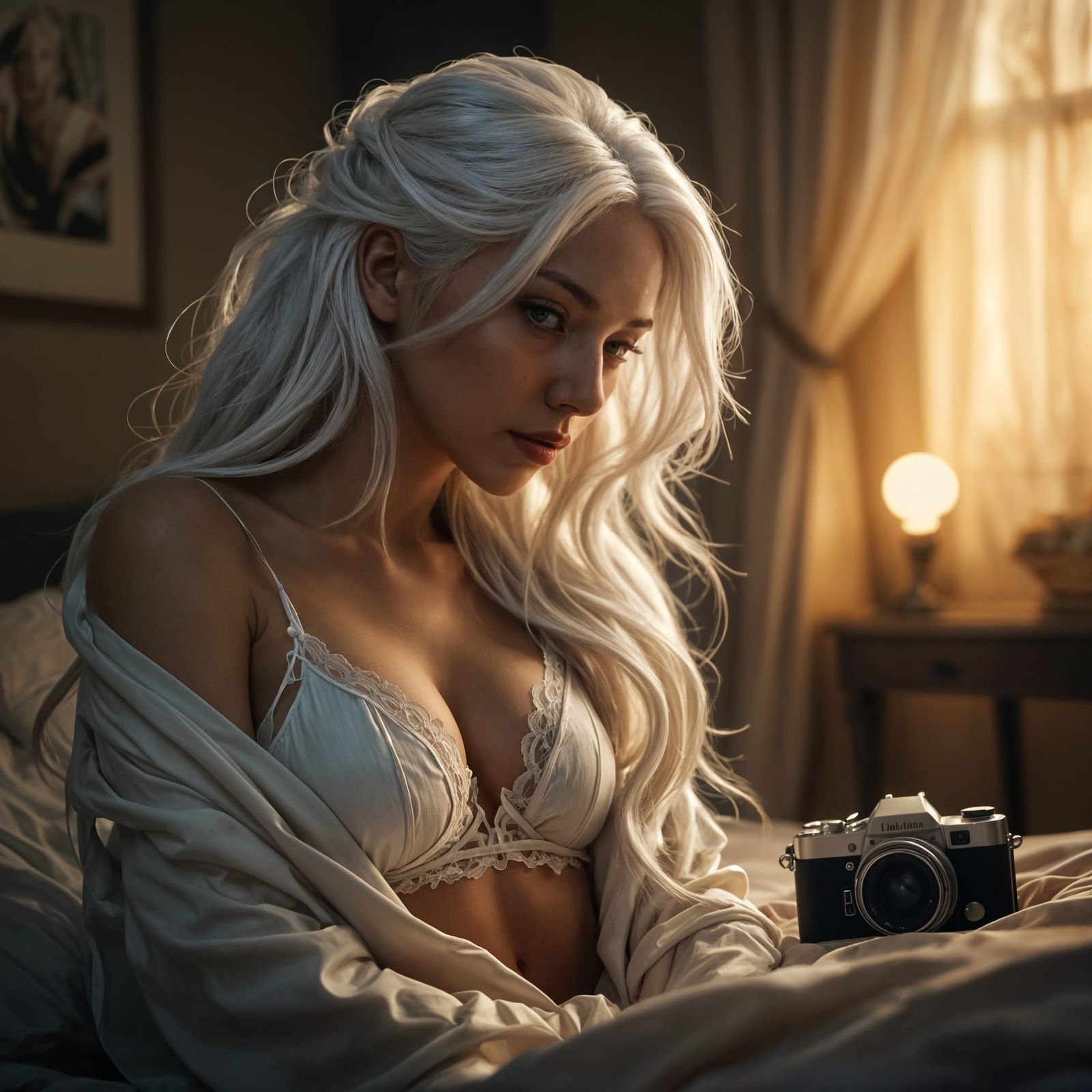 Latina Woman with White Hair in Anime Style